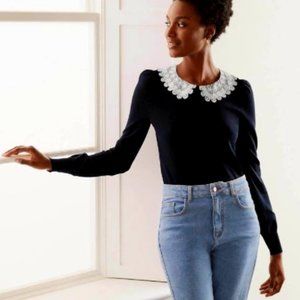 Women's Blue Harewood Woven Collar Jumper - XS - Barely Worn